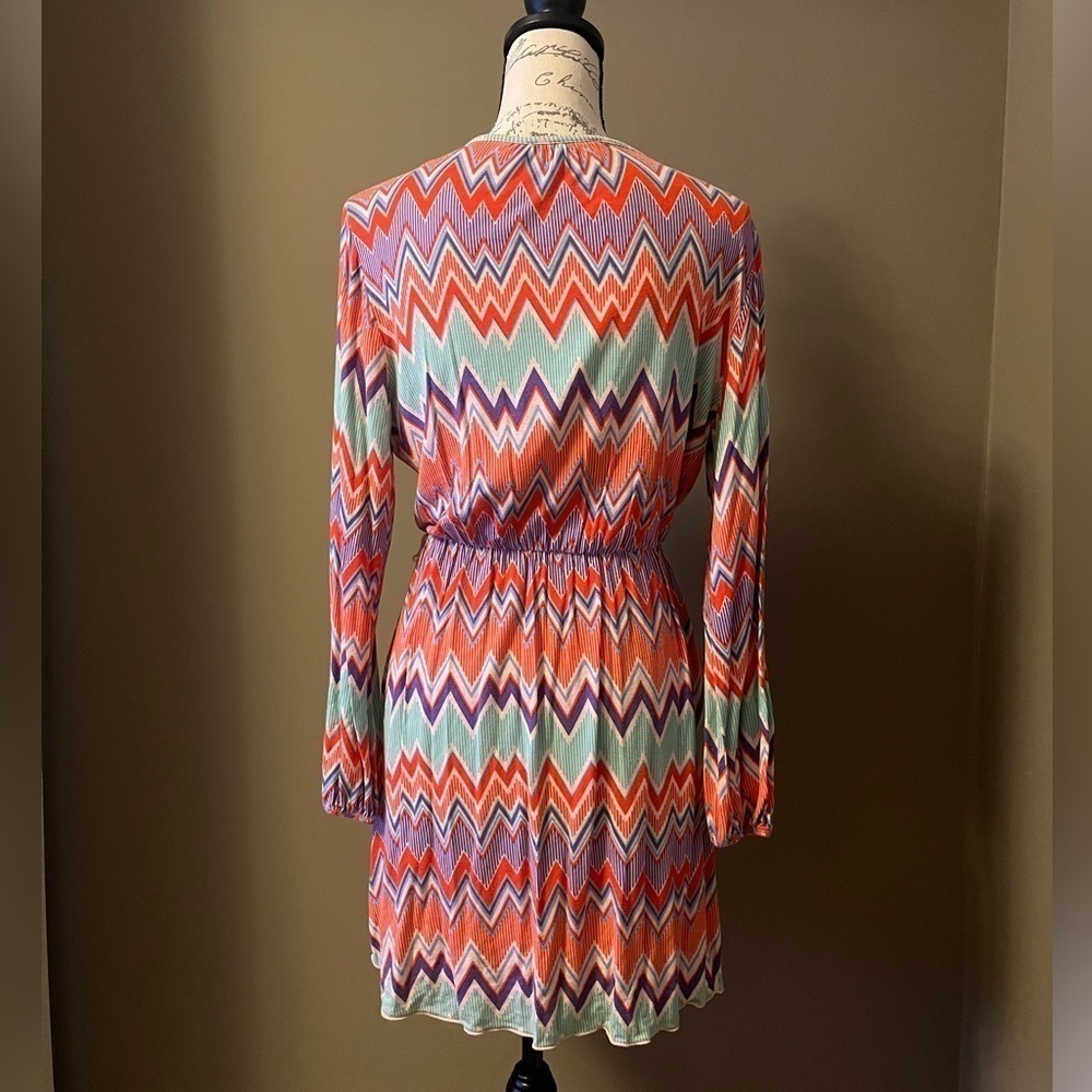 Dottie Couture Chevron Wrap Dress Boho Long Sleeve Mini Dress Women’s M - Picture 2 of 3